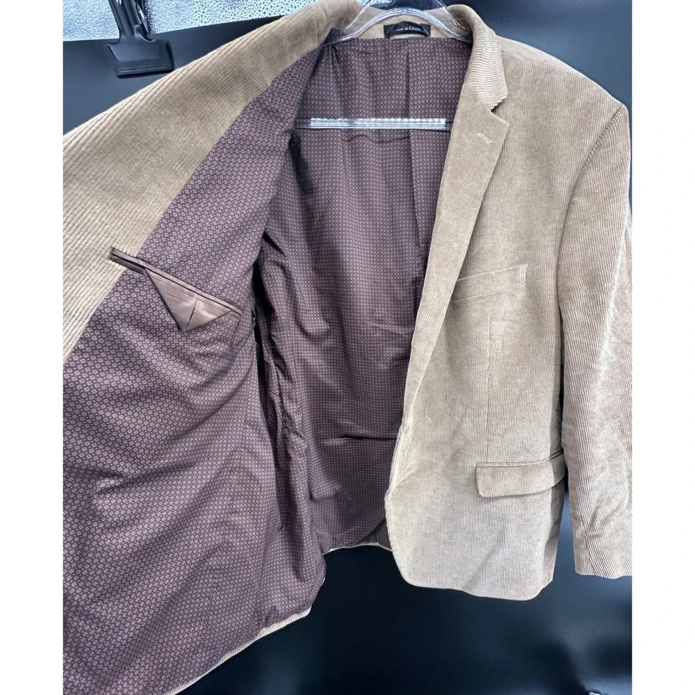 Chaps Mens Tan Corduroy Blazer Sport Coat Elbow Patches 50R 50 R Cotton Blend
